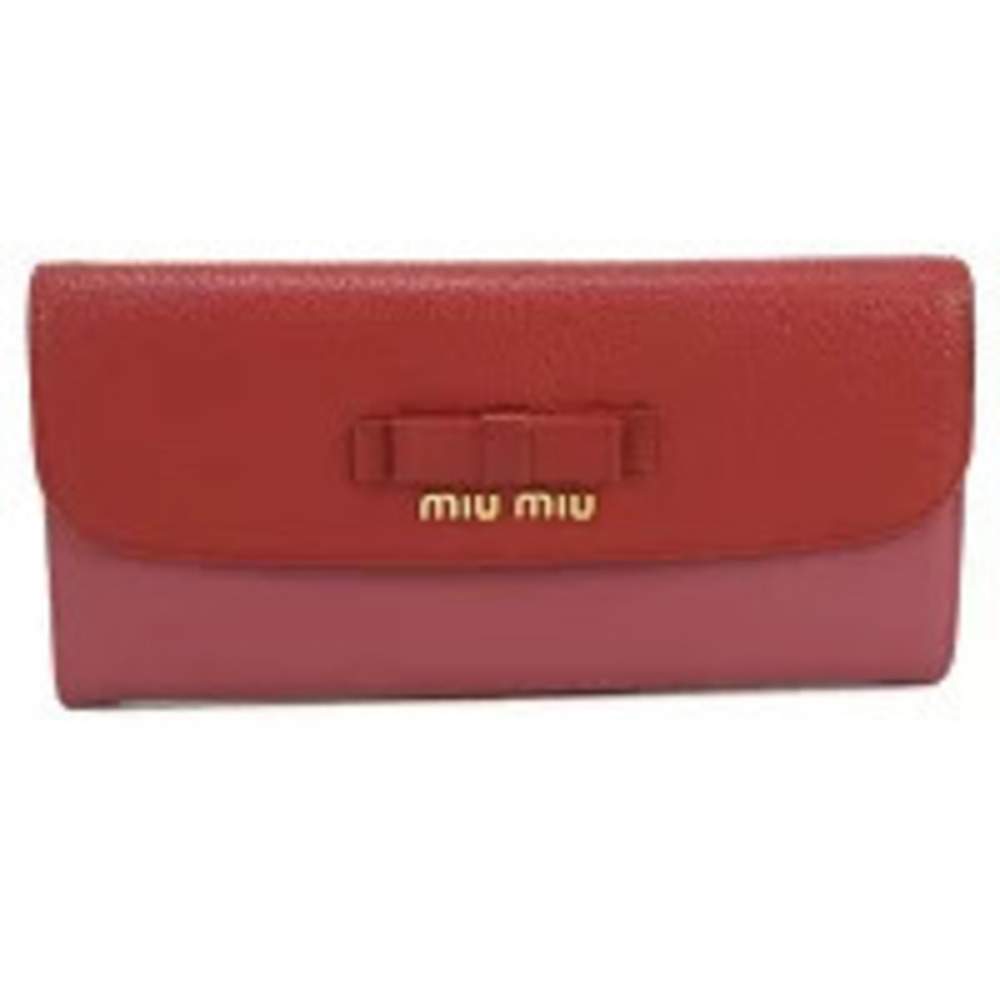 Miu Miu leather long wallet signature front bow Red